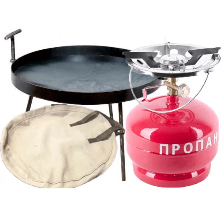 Кемпінговий комплект: газовий примус, сковорода, кришка, чохол (30 см)